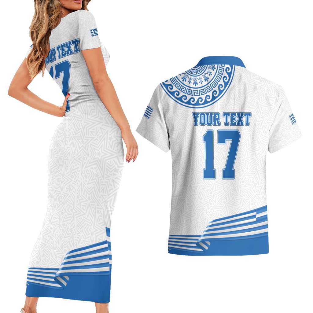 Custom Greece Basketball Champions Couples Matching Short Sleeve Bodycon Dress and Hawaiian Shirt Sporty Style with Eagle Mascot