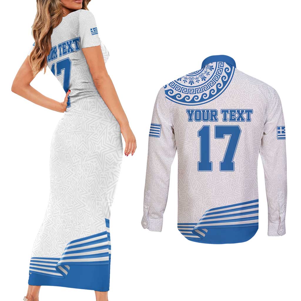 Custom Greece Basketball Champions Couples Matching Short Sleeve Bodycon Dress and Long Sleeve Button Shirt Sporty Style with Eagle Mascot