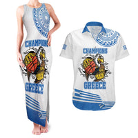 Custom Greece Basketball Champions Couples Matching Tank Maxi Dress and Hawaiian Shirt Sporty Style with Eagle Mascot