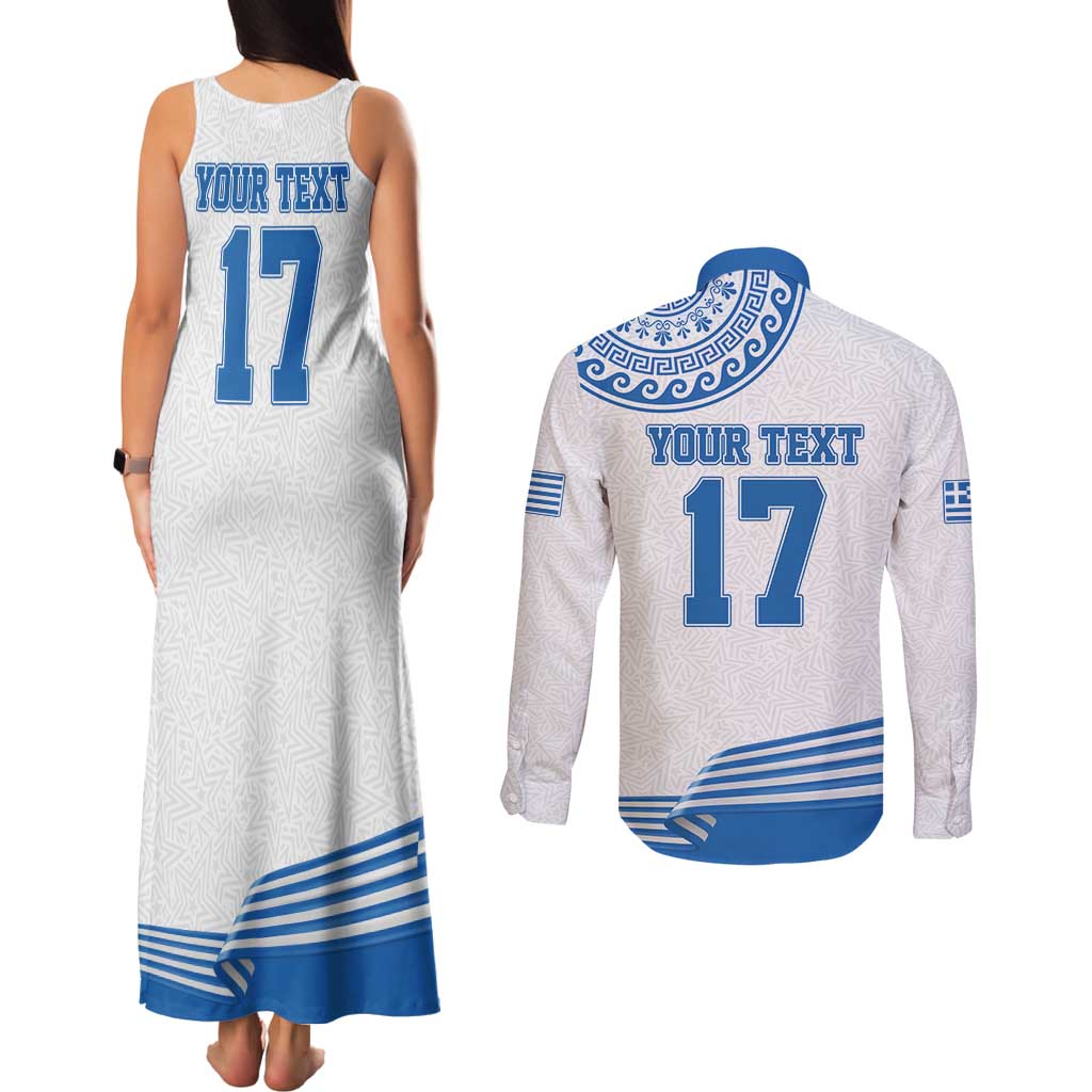 Custom Greece Basketball Champions Couples Matching Tank Maxi Dress and Long Sleeve Button Shirt Sporty Style with Eagle Mascot