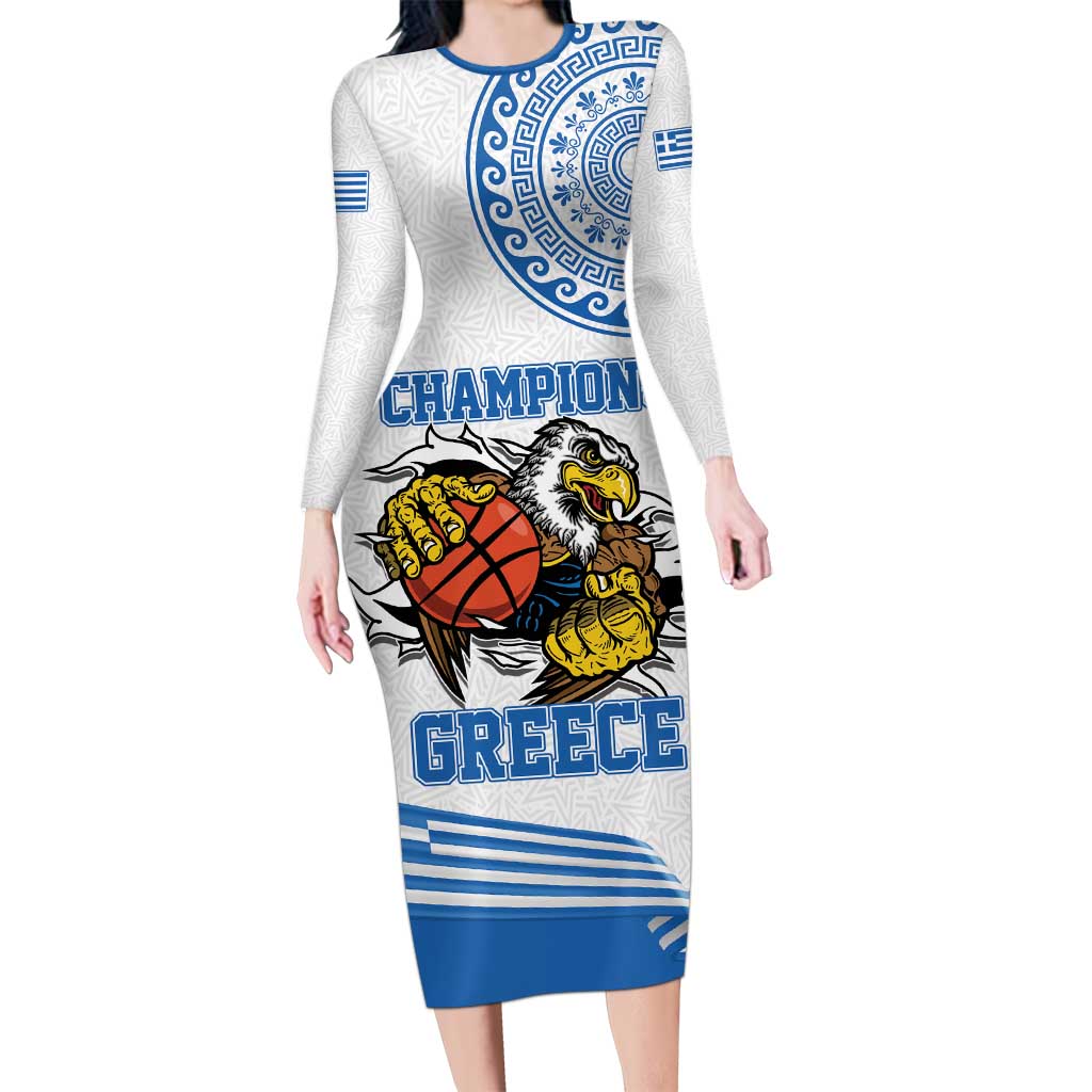 Custom Greece Basketball Champions Family Matching Long Sleeve Bodycon Dress and Hawaiian Shirt Sporty Style with Eagle Mascot
