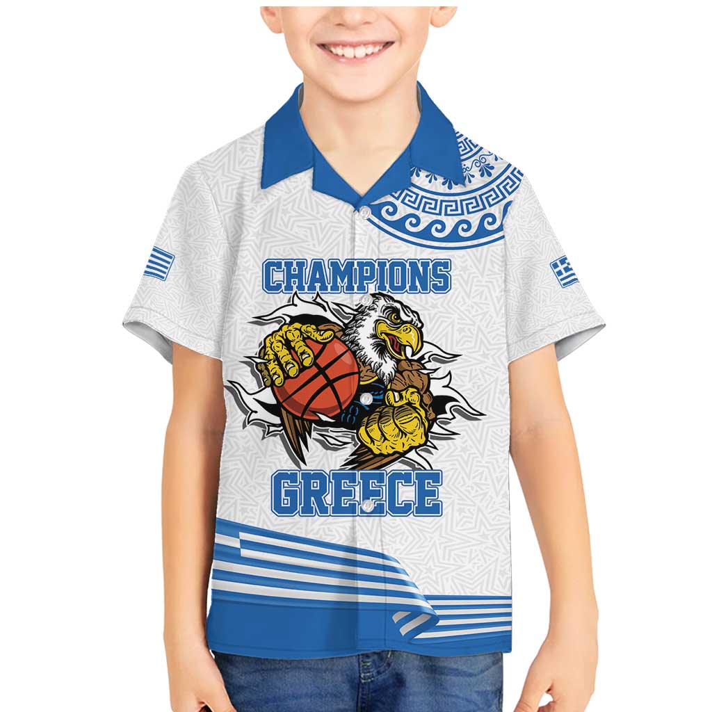 Custom Greece Basketball Champions Family Matching Mermaid Dress and Hawaiian Shirt Sporty Style with Eagle Mascot