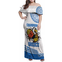 Custom Greece Basketball Champions Family Matching Off Shoulder Maxi Dress and Hawaiian Shirt Sporty Style with Eagle Mascot