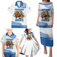 Custom Greece Basketball Champions Family Matching Puletasi and Hawaiian Shirt Sporty Style with Eagle Mascot