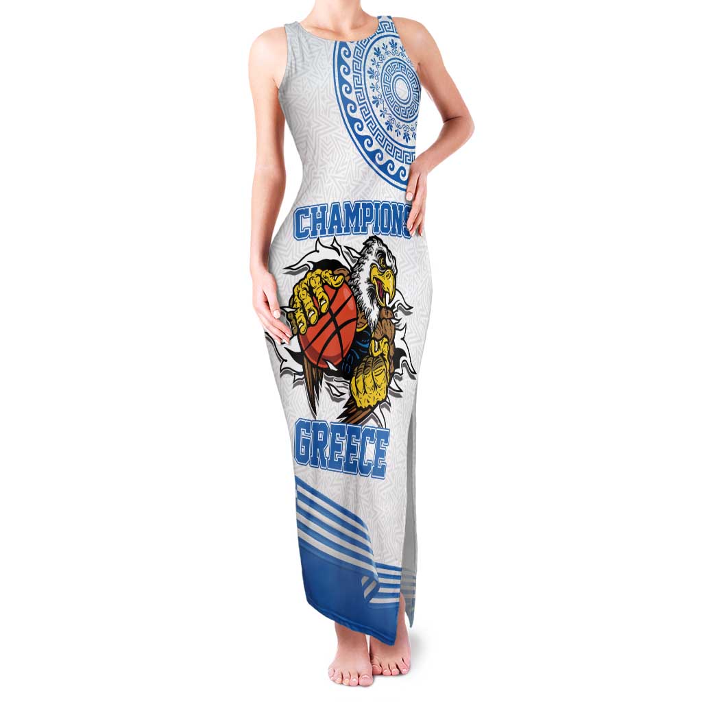 Custom Greece Basketball Champions Family Matching Tank Maxi Dress and Hawaiian Shirt Sporty Style with Eagle Mascot