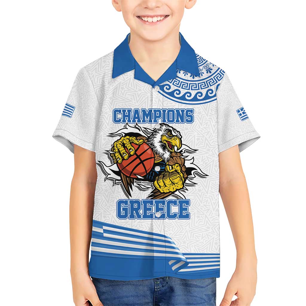 Custom Greece Basketball Champions Kid Hawaiian Shirt Sporty Style with Eagle Mascot