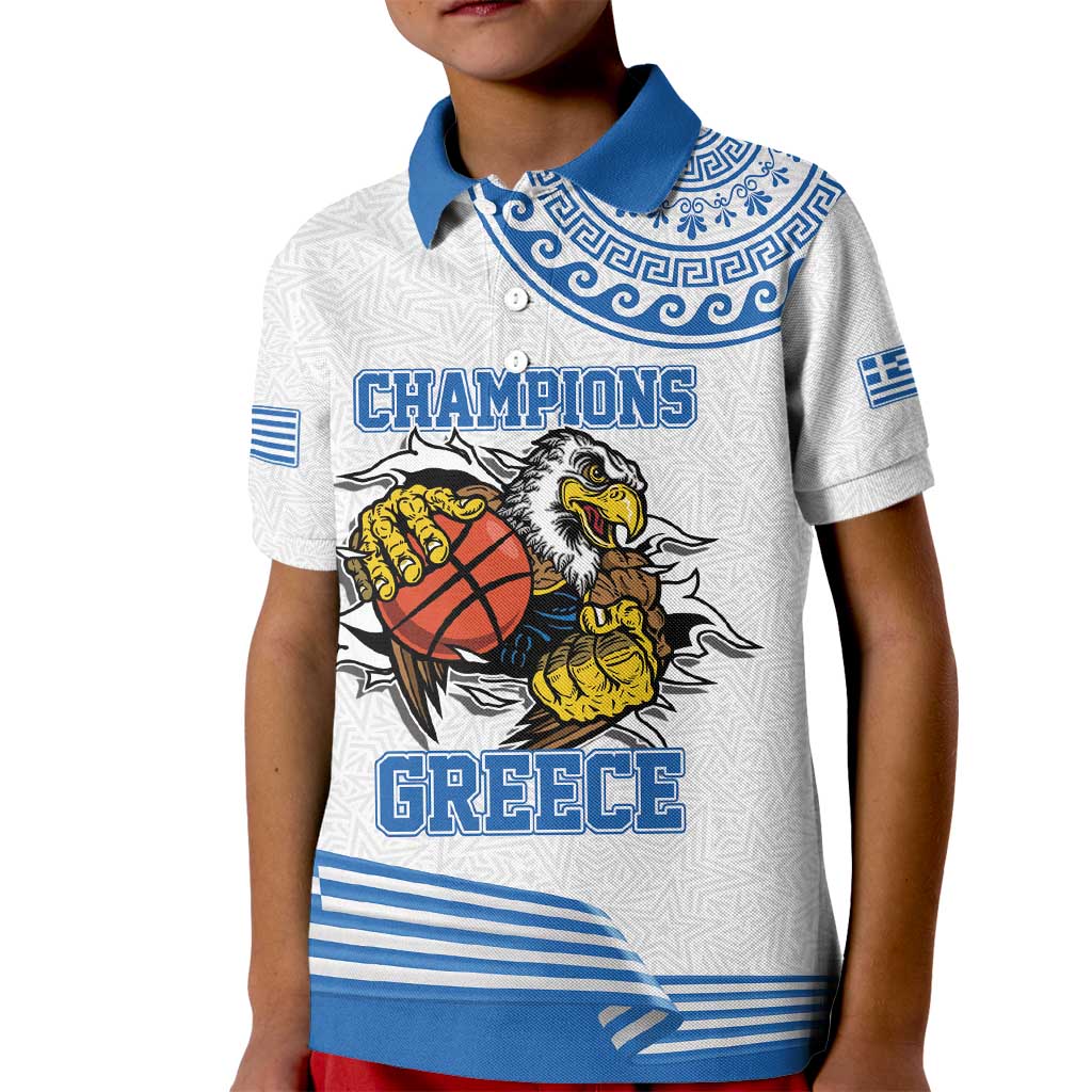 Custom Greece Basketball Champions Kid Polo Shirt Sporty Style with Eagle Mascot