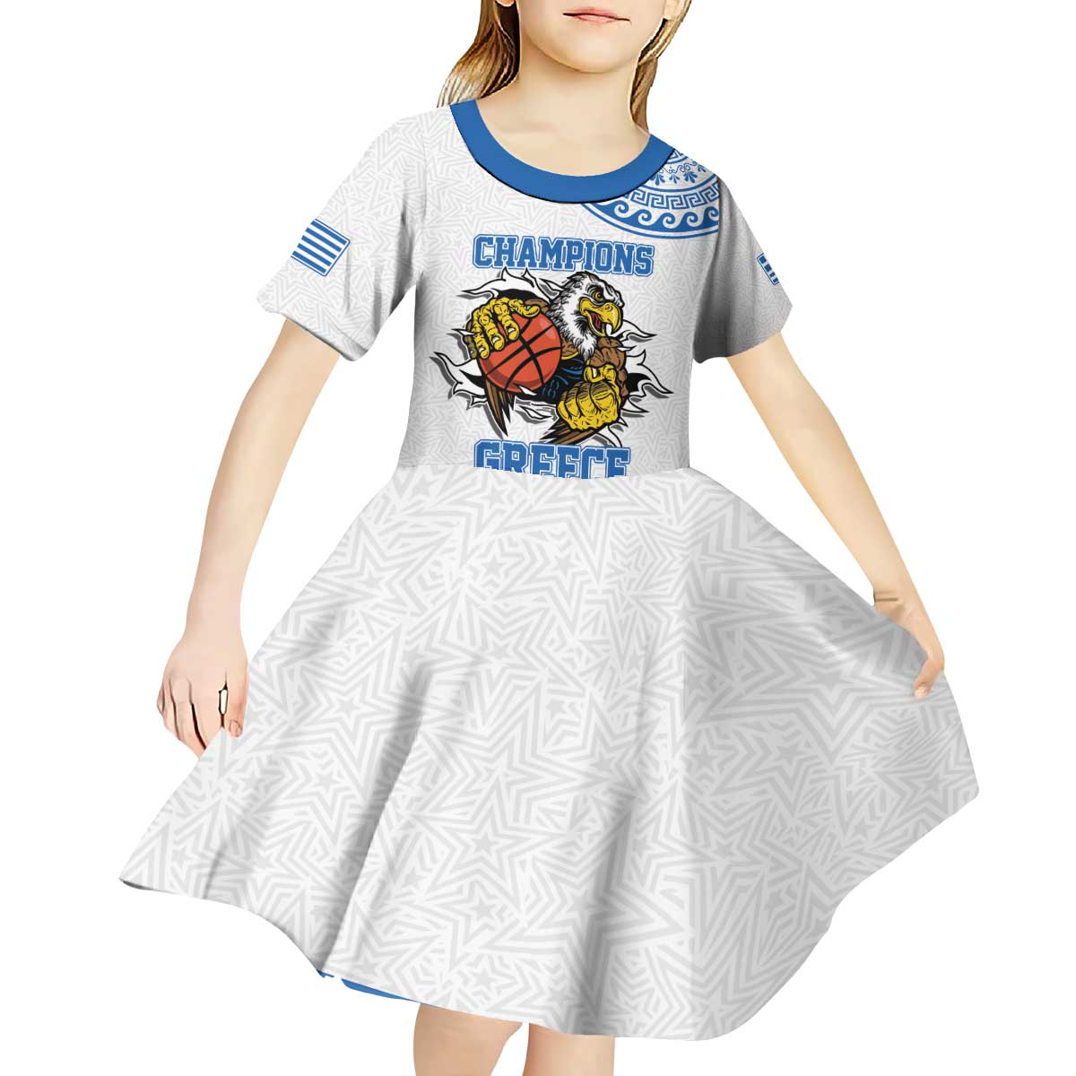 Custom Greece Basketball Champions Kid Short Sleeve Dress Sporty Style with Eagle Mascot