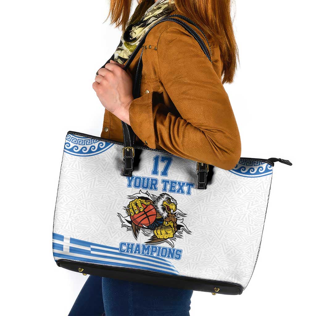 Custom Greece Basketball Champions Leather Tote Bag Sporty Style with Eagle Mascot