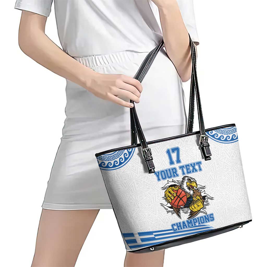 Custom Greece Basketball Champions Leather Tote Bag Sporty Style with Eagle Mascot