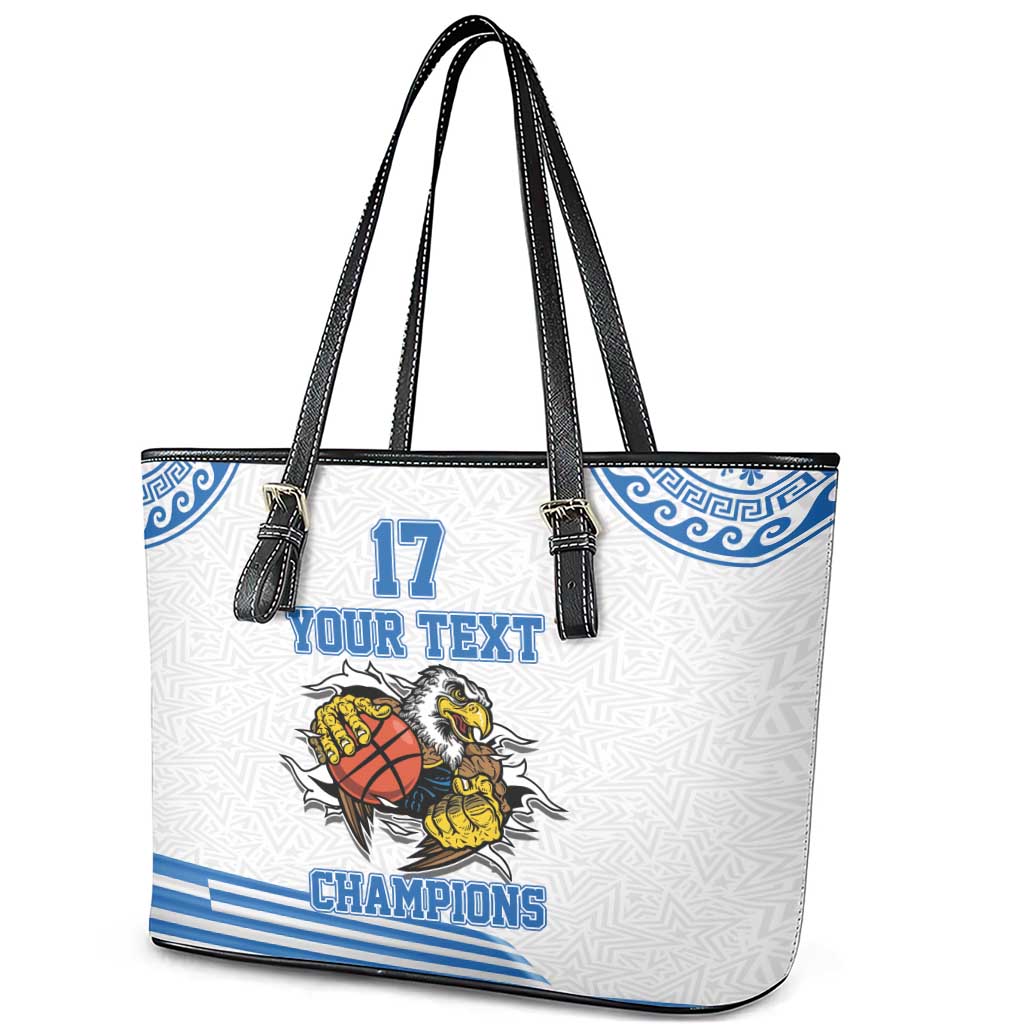 Custom Greece Basketball Champions Leather Tote Bag Sporty Style with Eagle Mascot