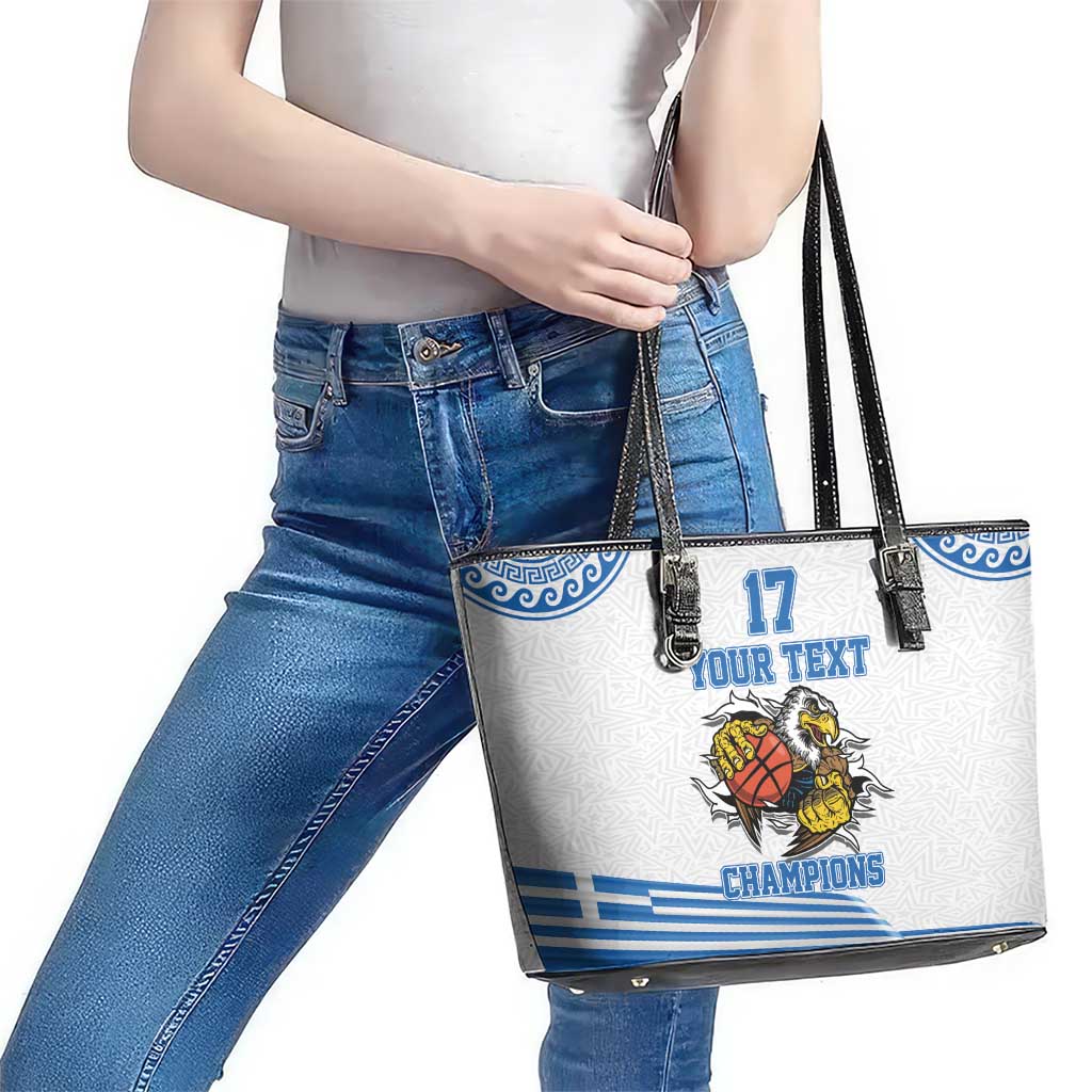 Custom Greece Basketball Champions Leather Tote Bag Sporty Style with Eagle Mascot