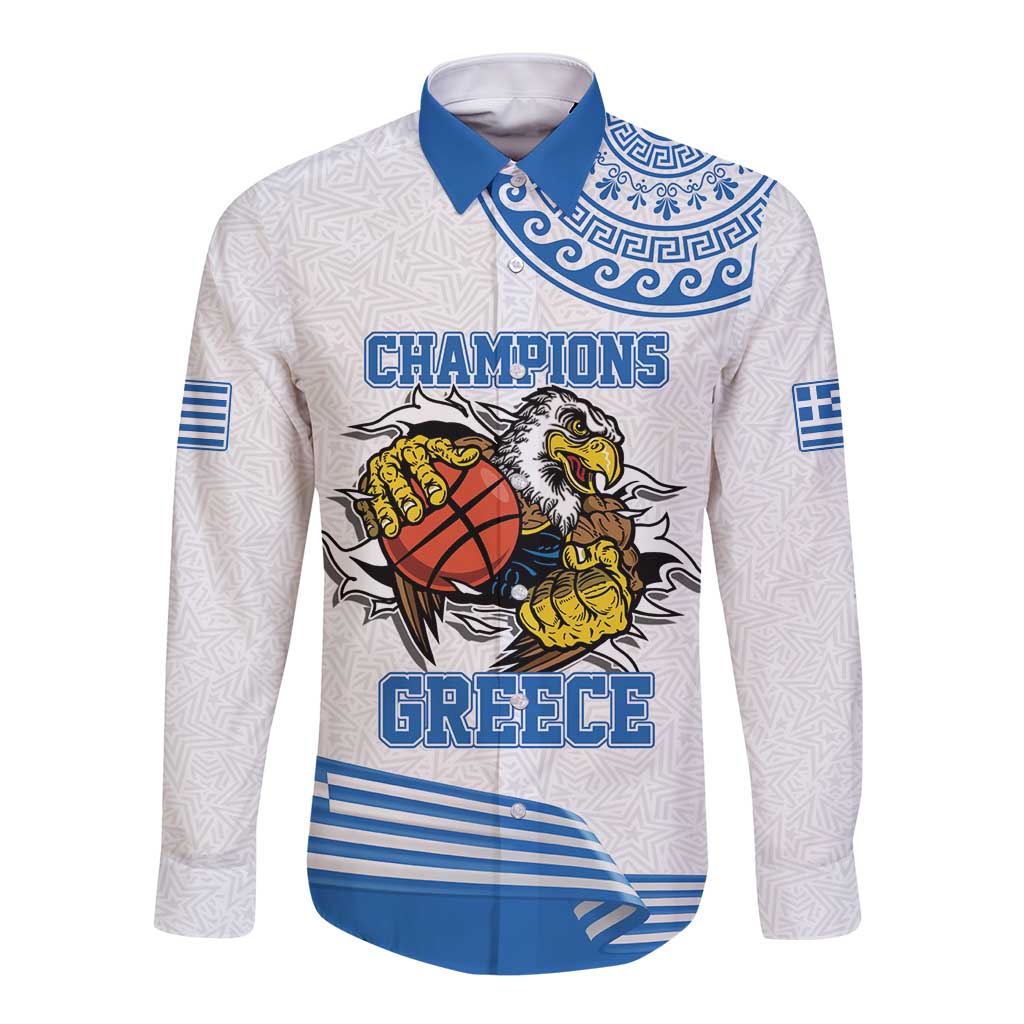 Custom Greece Basketball Champions Long Sleeve Button Shirt Sporty Style with Eagle Mascot