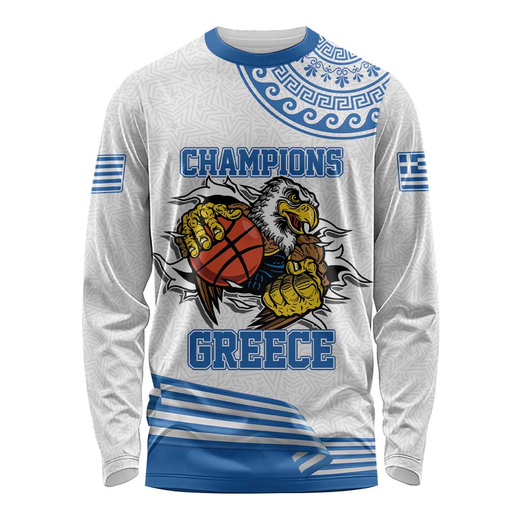 Custom Greece Basketball Champions Long Sleeve Shirt Sporty Style with Eagle Mascot