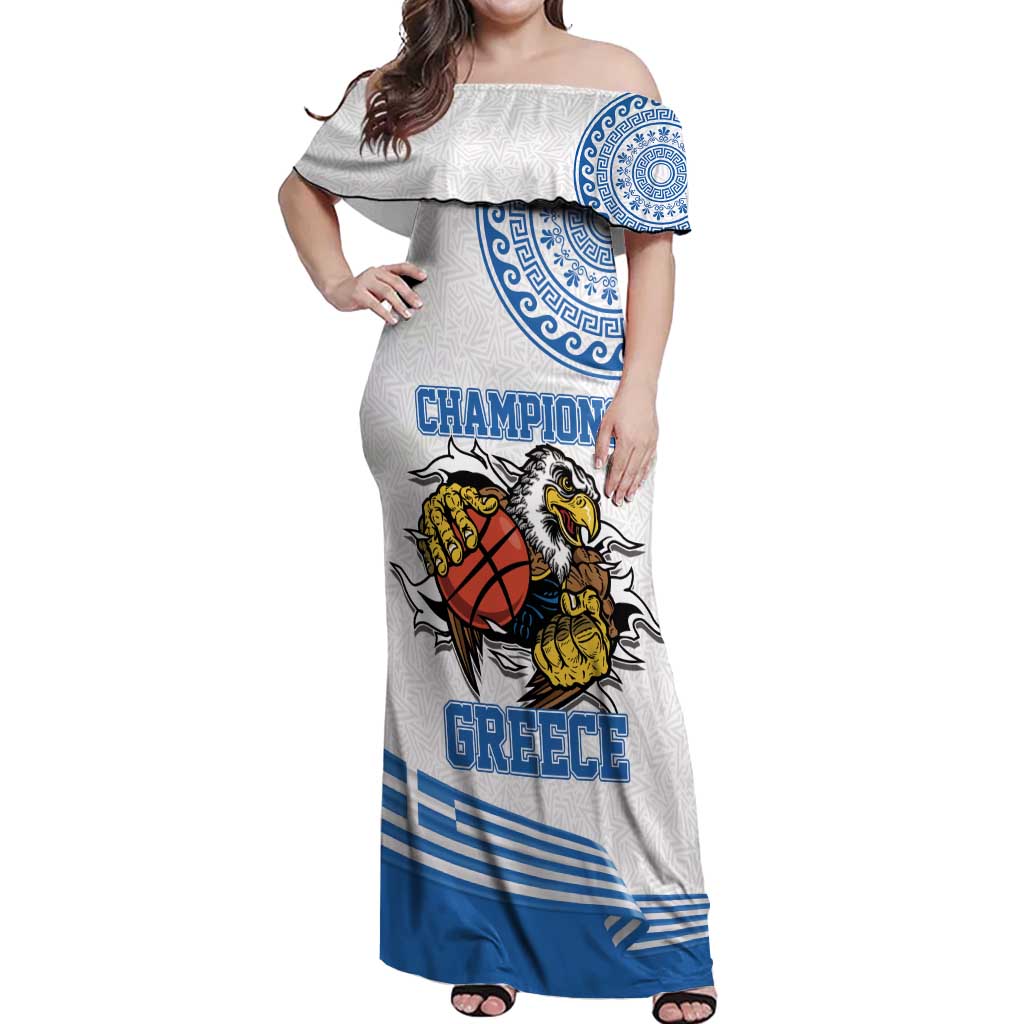 Custom Greece Basketball Champions Off Shoulder Maxi Dress Sporty Style with Eagle Mascot
