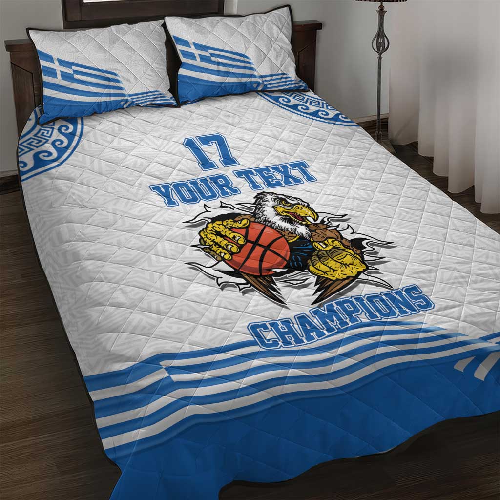 Custom Greece Basketball Champions Quilt Bed Set Sporty Style with Eagle Mascot