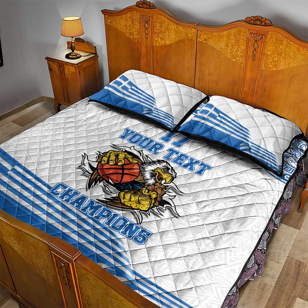 Custom Greece Basketball Champions Quilt Bed Set Sporty Style with Eagle Mascot