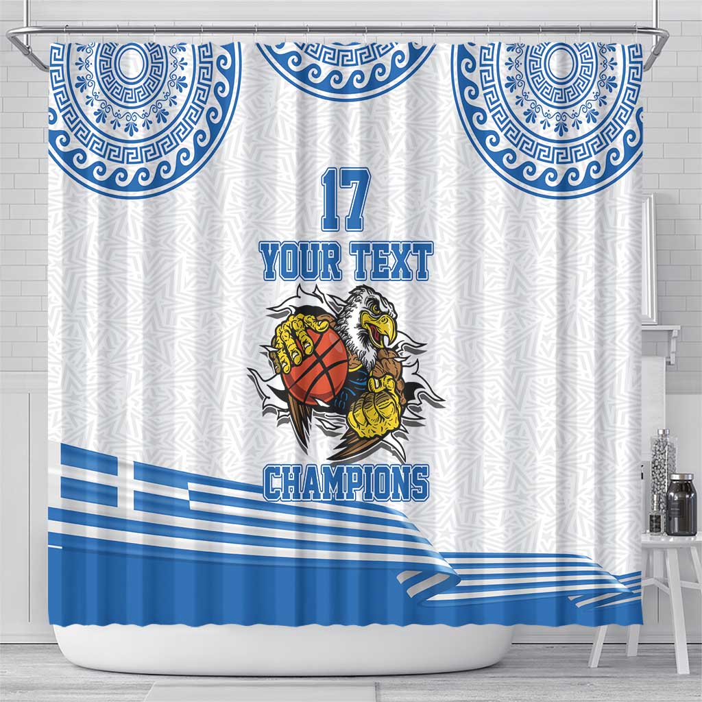 Custom Greece Basketball Champions Shower Curtain Sporty Style with Eagle Mascot