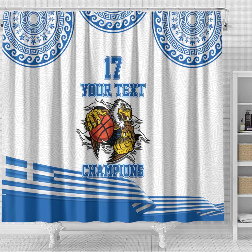 Custom Greece Basketball Champions Shower Curtain Sporty Style with Eagle Mascot