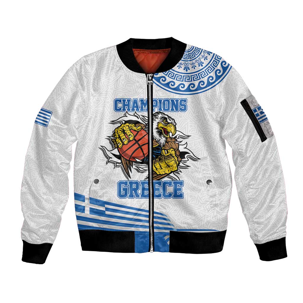 Custom Greece Basketball Champions Sleeve Zip Bomber Jacket Sporty Style with Eagle Mascot
