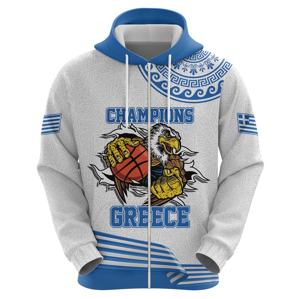 Custom Greece Basketball Champions Zip Hoodie Sporty Style with Eagle Mascot
