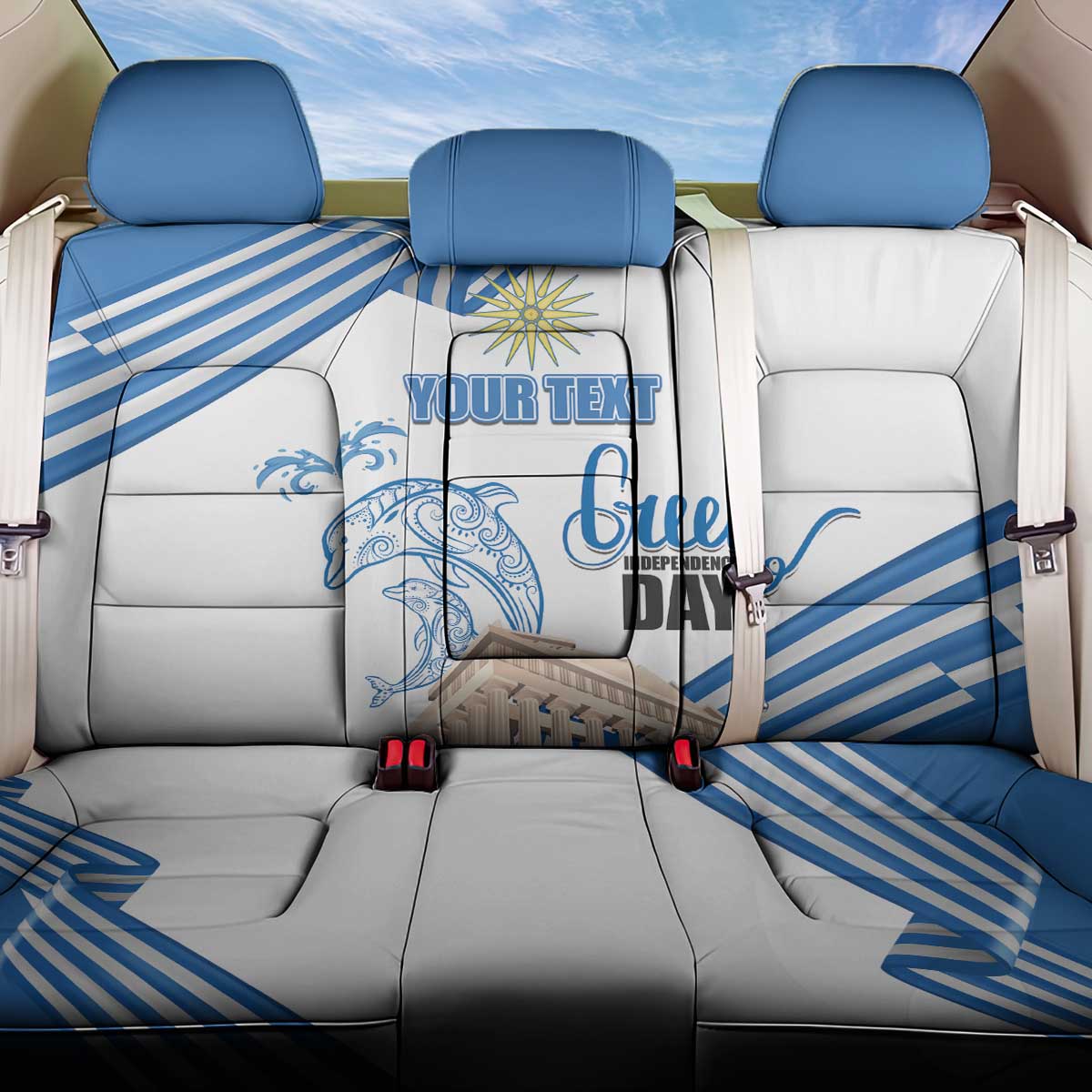 Personalized Greece Greek Independence Day Back Car Seat Cover Dolphin and Parthenon