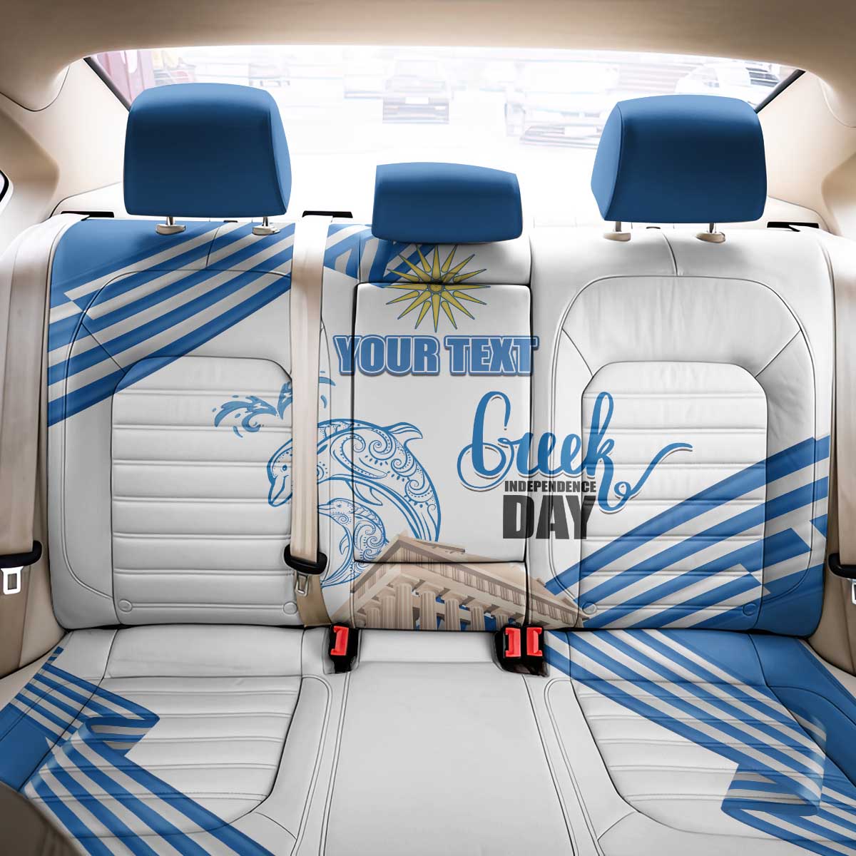 Personalized Greece Greek Independence Day Back Car Seat Cover Dolphin and Parthenon