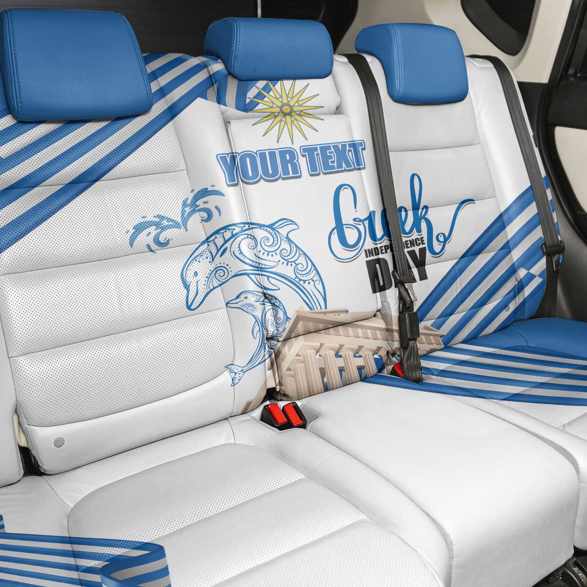 Personalized Greece Greek Independence Day Back Car Seat Cover Dolphin and Parthenon