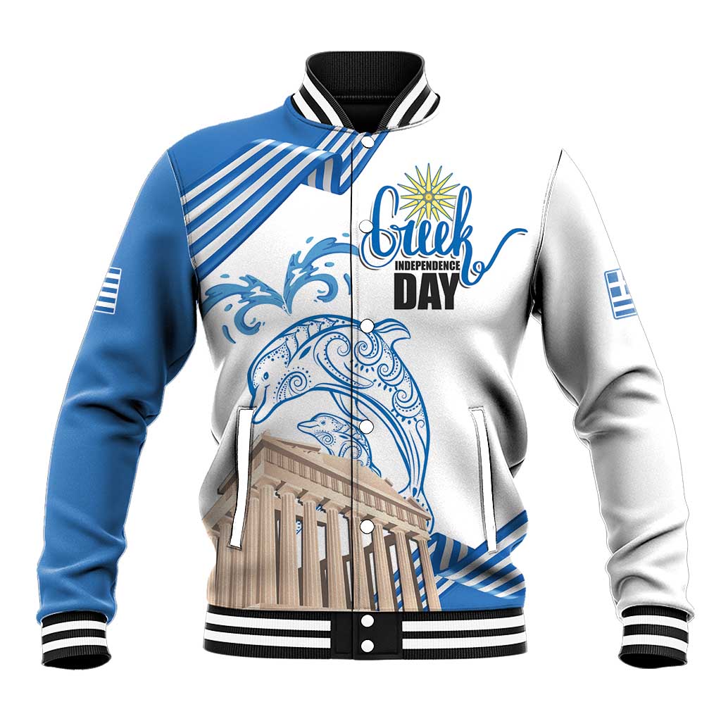 Personalized Greece Greek Independence Day Baseball Jacket Dolphin and Parthenon