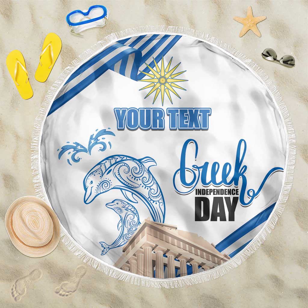Personalized Greece Greek Independence Day Beach Blanket Dolphin and Parthenon