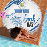 Personalized Greece Greek Independence Day Beach Blanket Dolphin and Parthenon