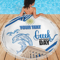 Personalized Greece Greek Independence Day Beach Blanket Dolphin and Parthenon