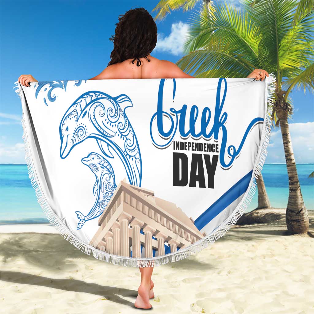 Personalized Greece Greek Independence Day Beach Blanket Dolphin and Parthenon