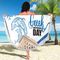 Personalized Greece Greek Independence Day Beach Blanket Dolphin and Parthenon