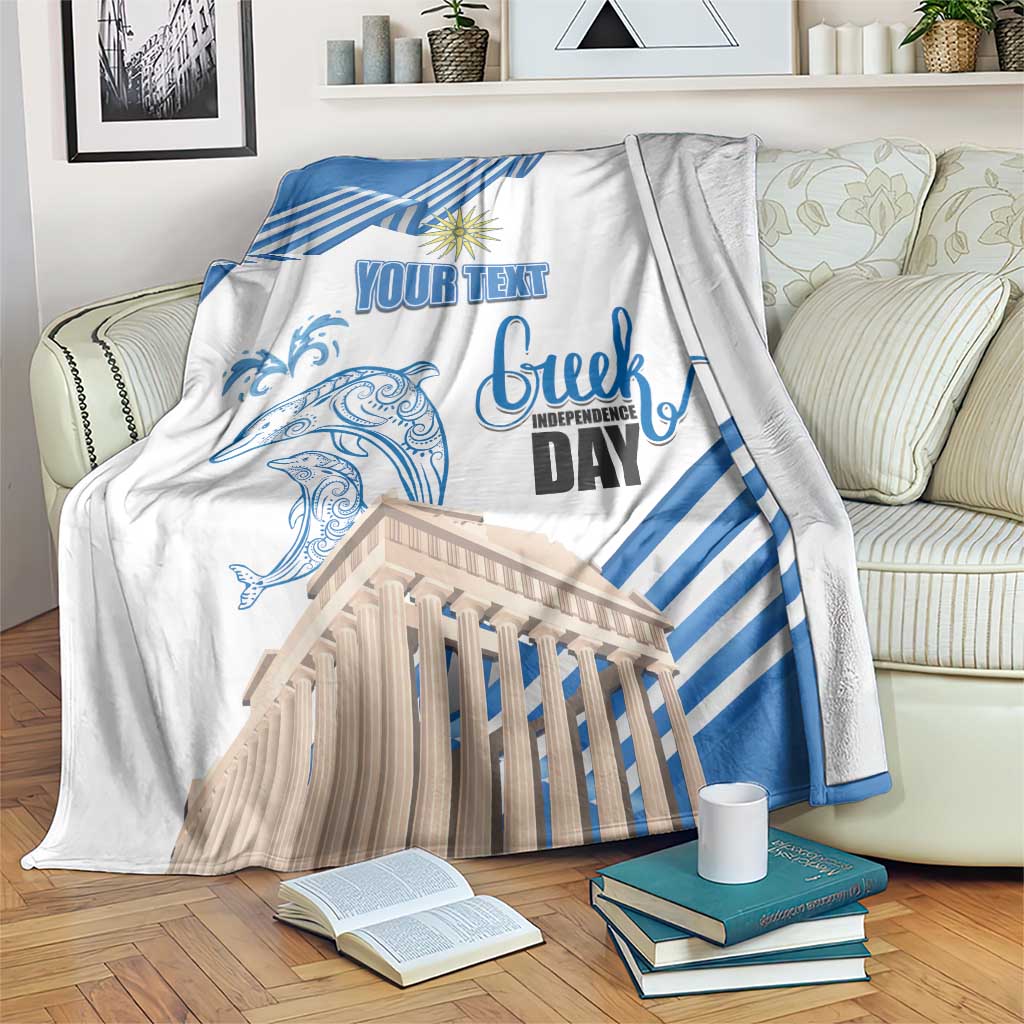Personalized Greece Greek Independence Day Blanket Dolphin and Parthenon