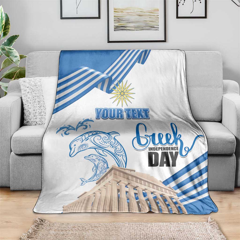 Personalized Greece Greek Independence Day Blanket Dolphin and Parthenon