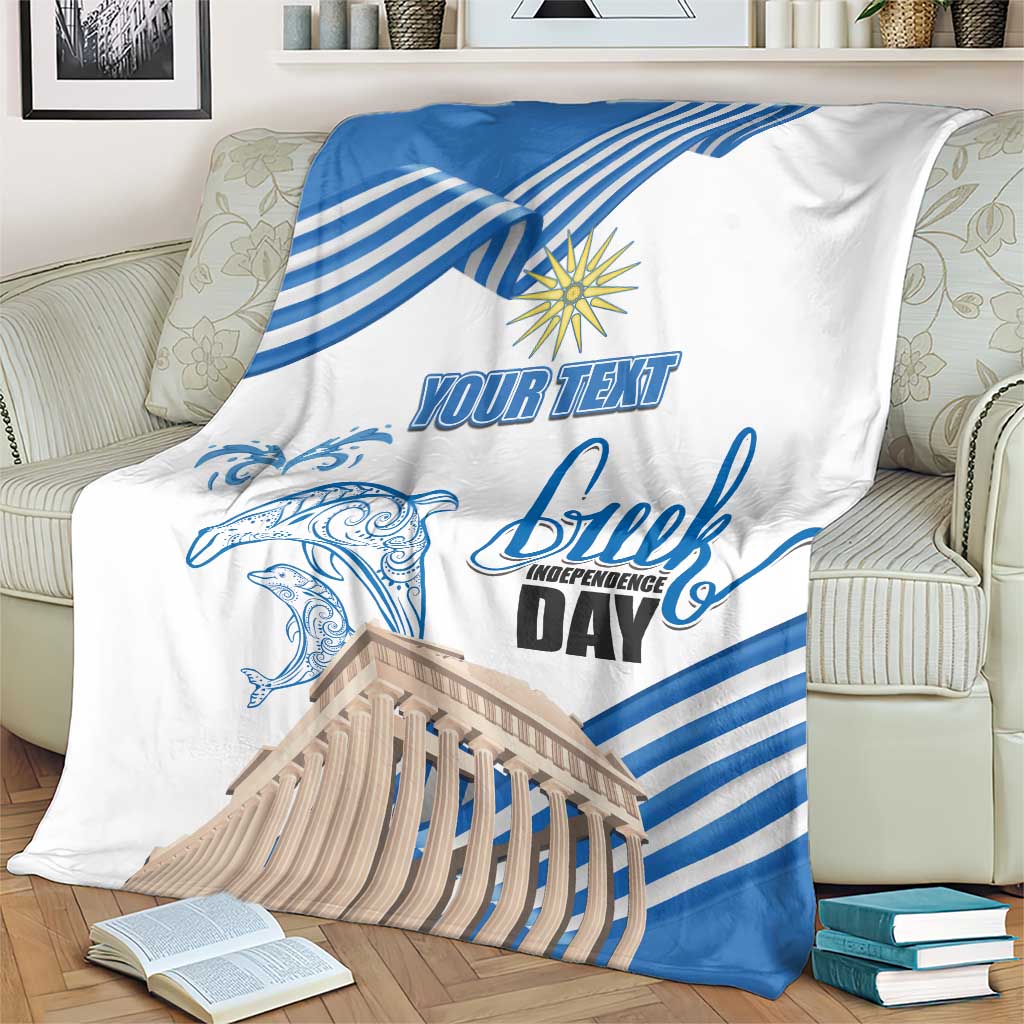 Personalized Greece Greek Independence Day Blanket Dolphin and Parthenon