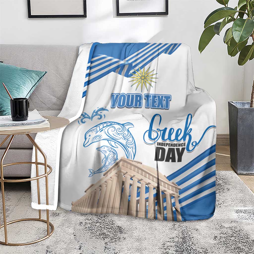 Personalized Greece Greek Independence Day Blanket Dolphin and Parthenon