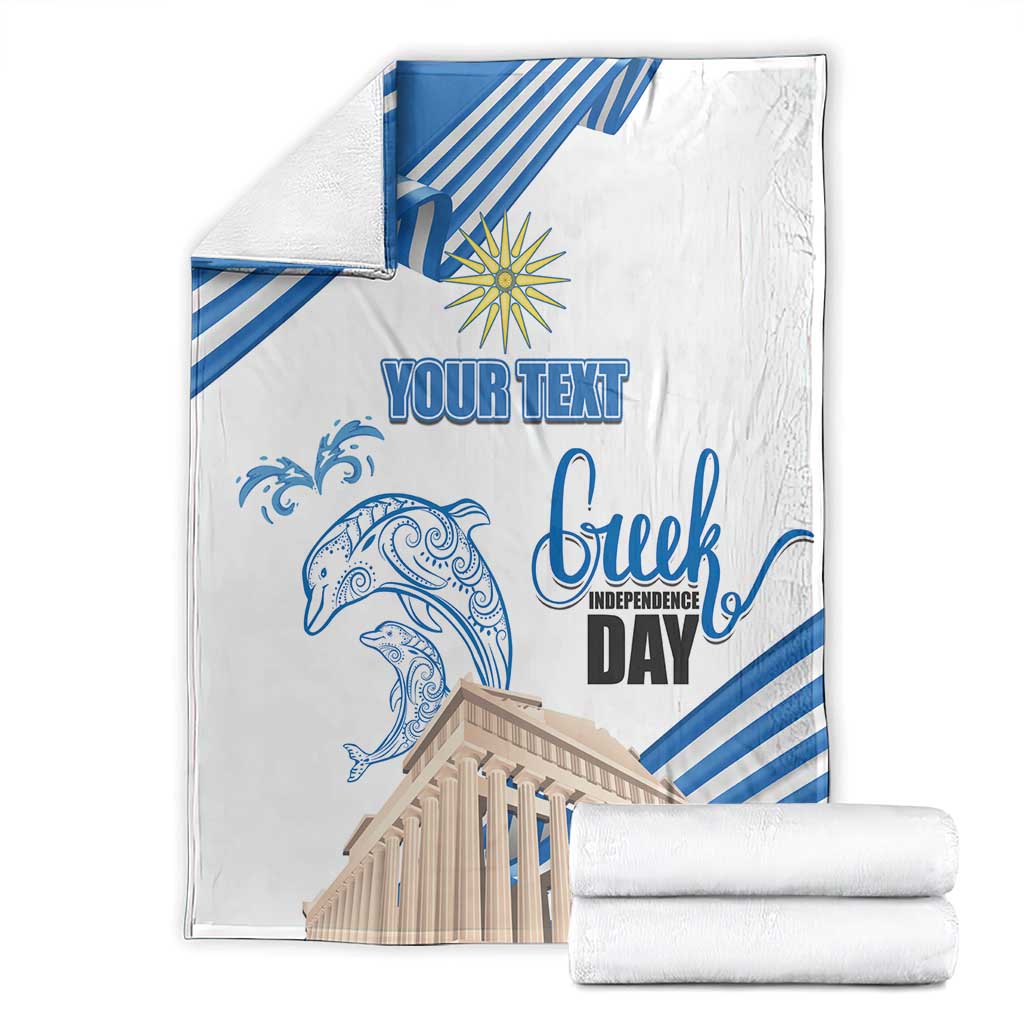 Personalized Greece Greek Independence Day Blanket Dolphin and Parthenon