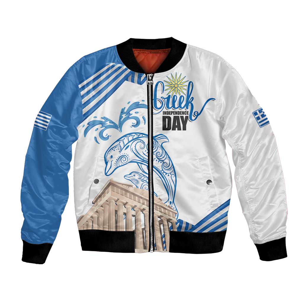 Personalized Greece Greek Independence Day Bomber Jacket Dolphin and Parthenon