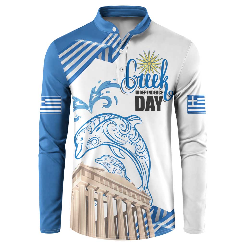 Personalized Greece Greek Independence Day Button Sweatshirt Dolphin and Parthenon