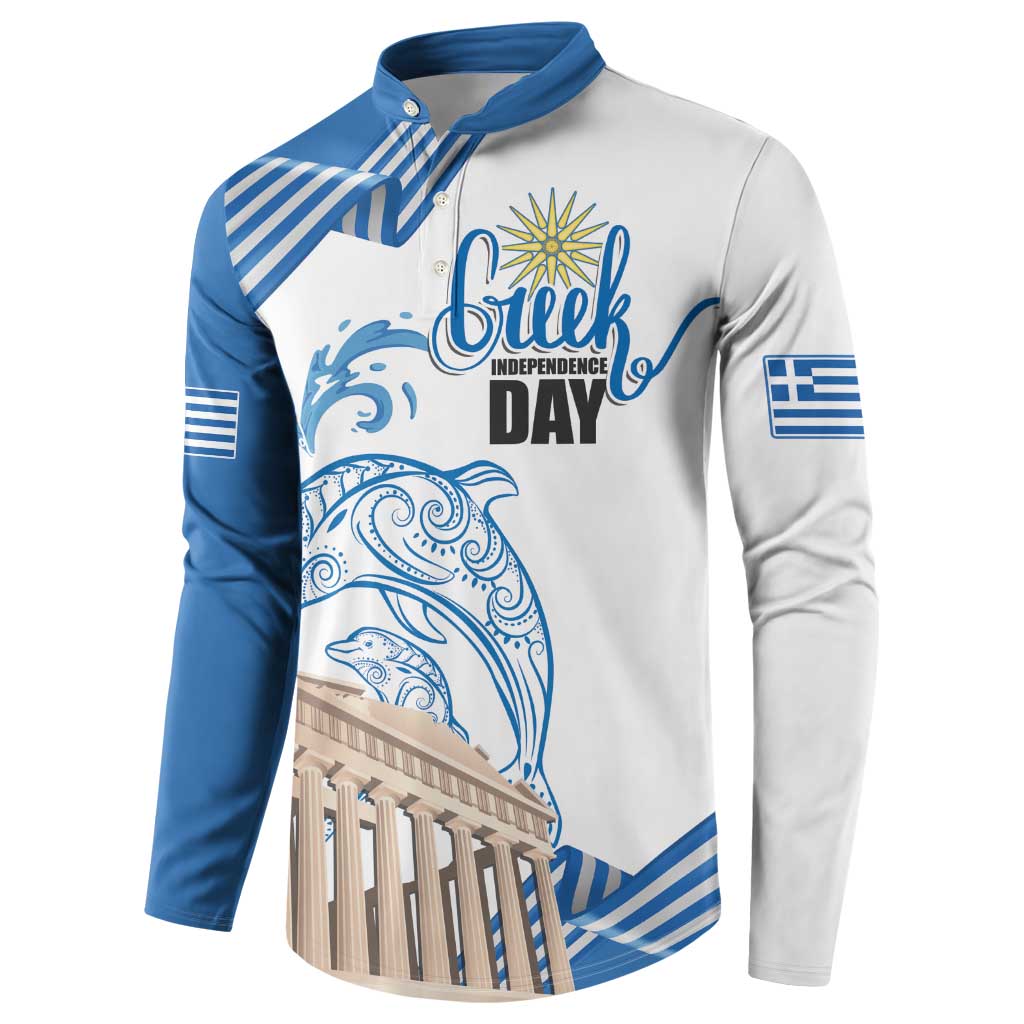 Personalized Greece Greek Independence Day Button Sweatshirt Dolphin and Parthenon
