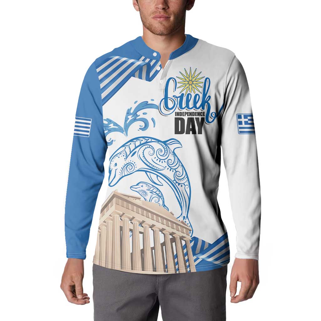 Personalized Greece Greek Independence Day Button Sweatshirt Dolphin and Parthenon