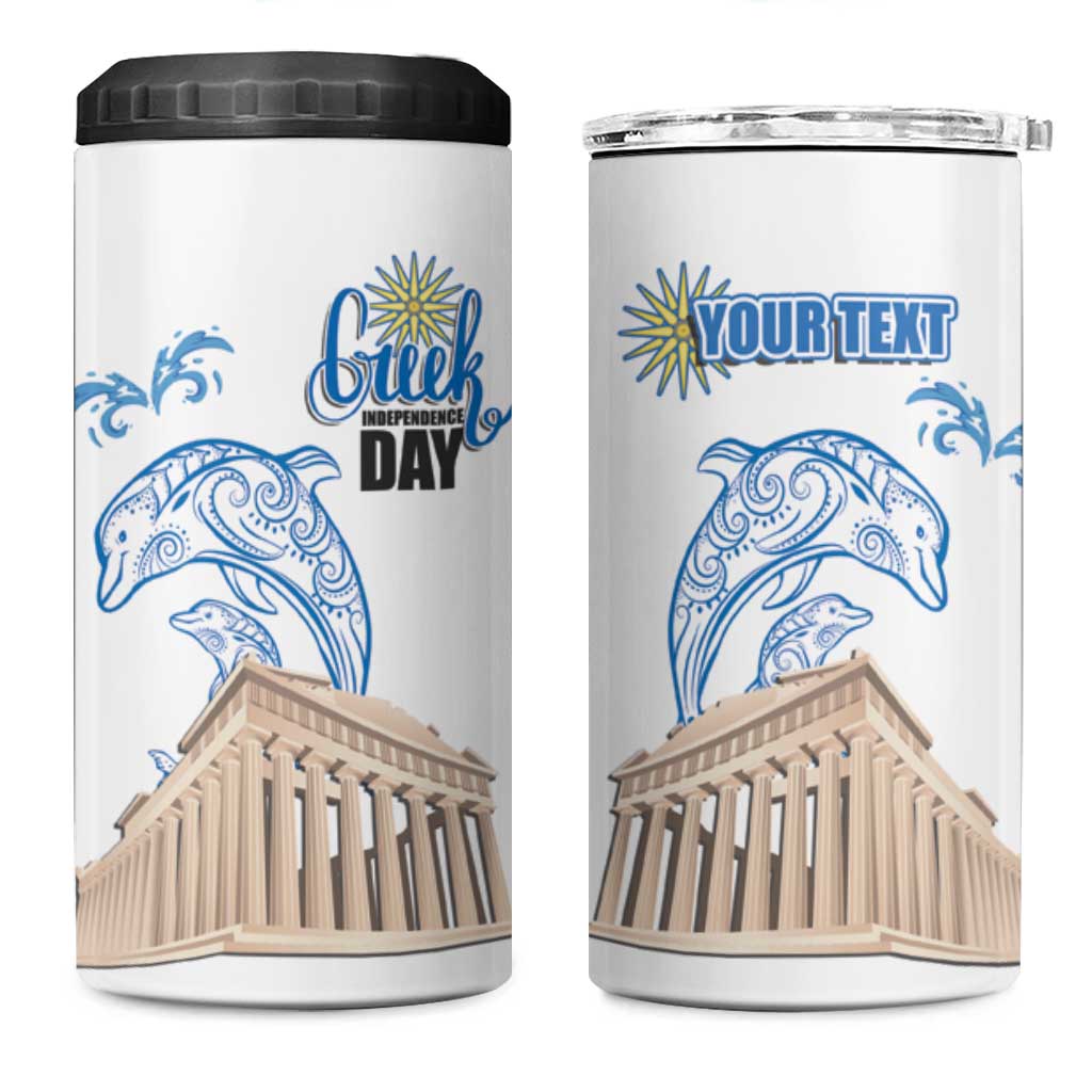 Personalized Greece Greek Independence Day 4 in 1 Can Cooler Tumbler Dolphin and Parthenon