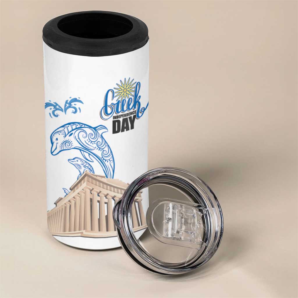 Personalized Greece Greek Independence Day 4 in 1 Can Cooler Tumbler Dolphin and Parthenon