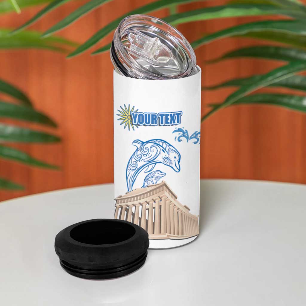 Personalized Greece Greek Independence Day 4 in 1 Can Cooler Tumbler Dolphin and Parthenon