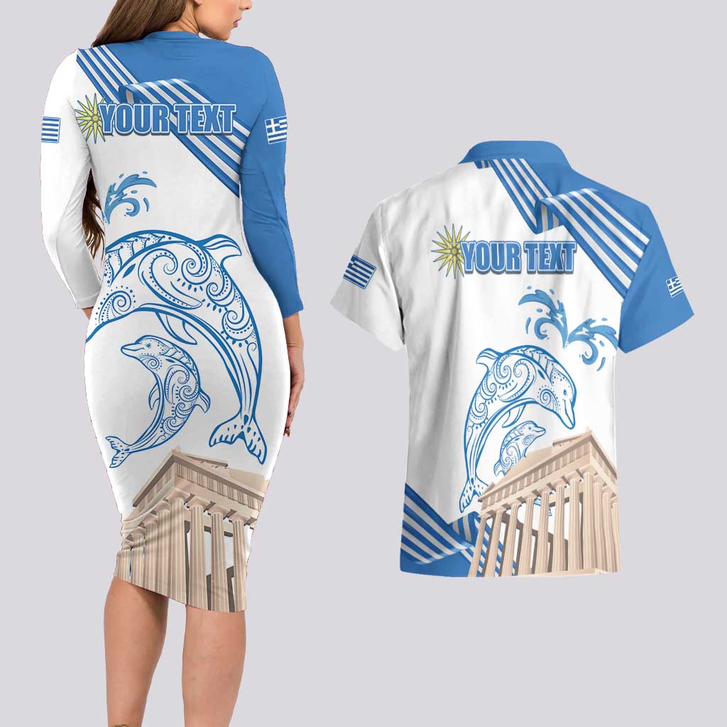 Personalized Greece Greek Independence Day Couples Matching Long Sleeve Bodycon Dress and Hawaiian Shirt Dolphin and Parthenon