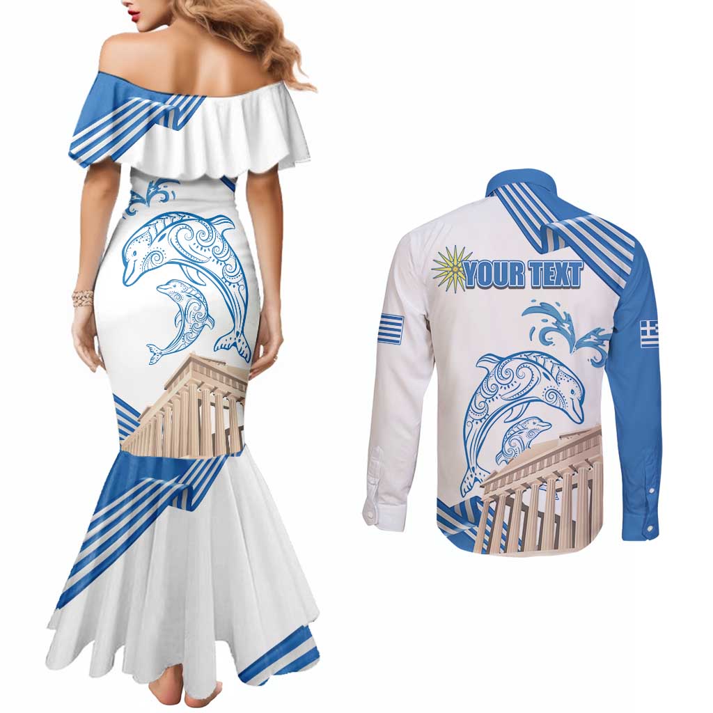 Personalized Greece Greek Independence Day Couples Matching Mermaid Dress and Long Sleeve Button Shirt Dolphin and Parthenon