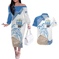 Personalized Greece Greek Independence Day Couples Matching Off The Shoulder Long Sleeve Dress and Hawaiian Shirt Dolphin and Parthenon