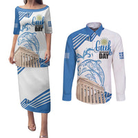 Personalized Greece Greek Independence Day Couples Matching Puletasi and Long Sleeve Button Shirt Dolphin and Parthenon